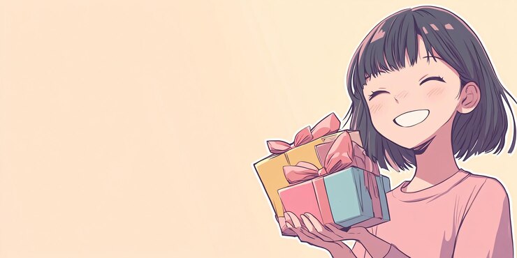 Foto uma menina segurando um presente com as palavras " eu te amo " citadas nele