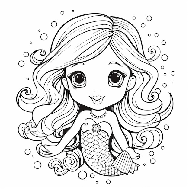 Foto uma menina sereia com cabelo longo e um colar de pérolas generativo ai