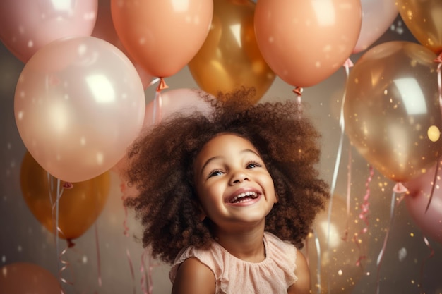 Uma menina sorridente feliz comemorando seu aniversário com velas ao fundo