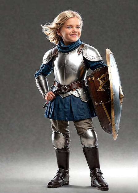 uma menina vestida de cavaleiro