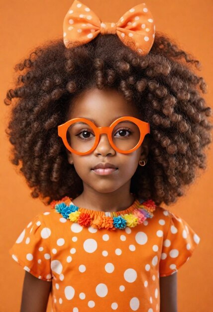 Foto uma menina vestindo um vestido laranja e branco com copos laranja