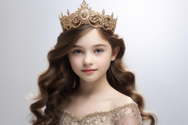 Foto uma menina vestindo uma tiara dourada perfeita para festas com temas de princesas e jogos de vestimenta
