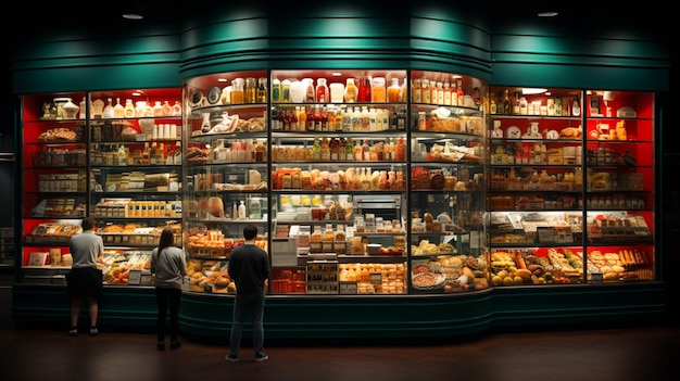 Foto uma mercearia cheia de comida e móveis