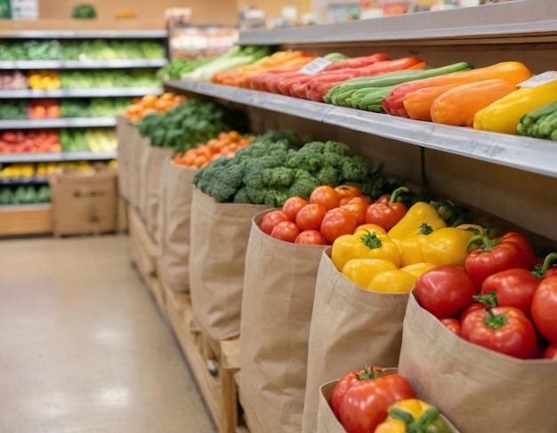 uma mercearia com um monte de vegetais, incluindo brócolis, tomates, pepinos e pepinos