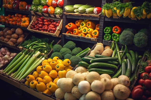 Uma mercearia com uma variedade de vegetais