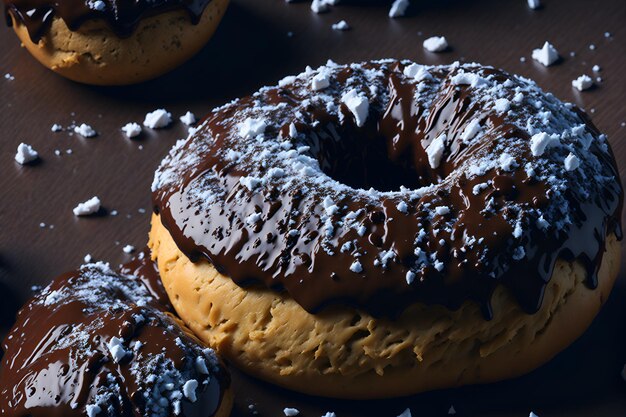 Uma mesa cheia de donuts saborosos com recheios variados e um visual irresistível gerado por IA