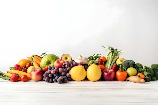 Uma mesa cheia de frutas e legumes