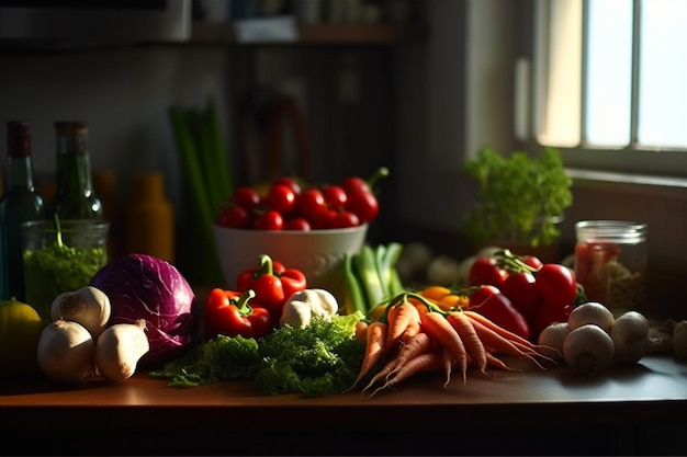 Uma mesa cheia de vegetais, incluindo cenouras, tomates, cenouras e outros vegetais.