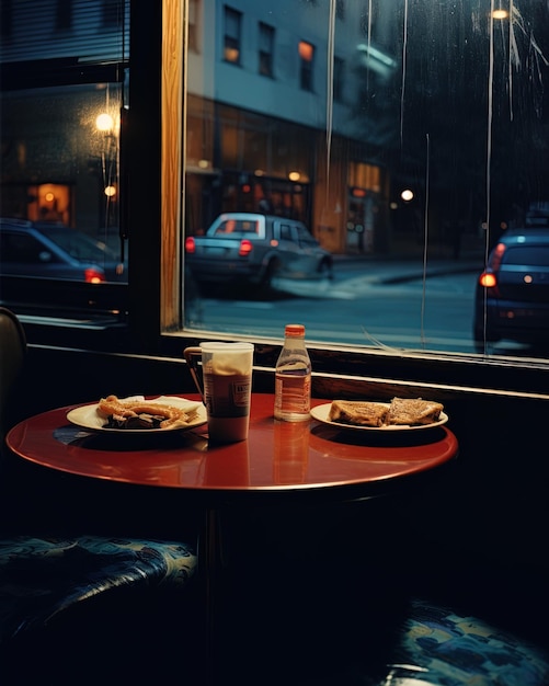 Foto uma mesa com comida e bebidas