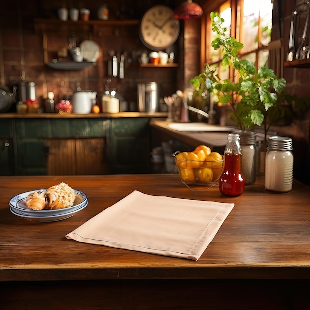 uma mesa com comida e uma tigela de limões