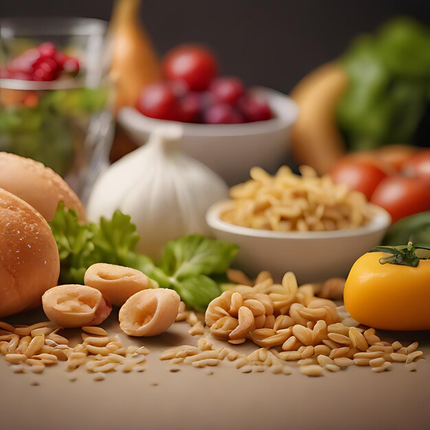 Foto uma mesa com comida, incluindo feijão, arroz e legumes