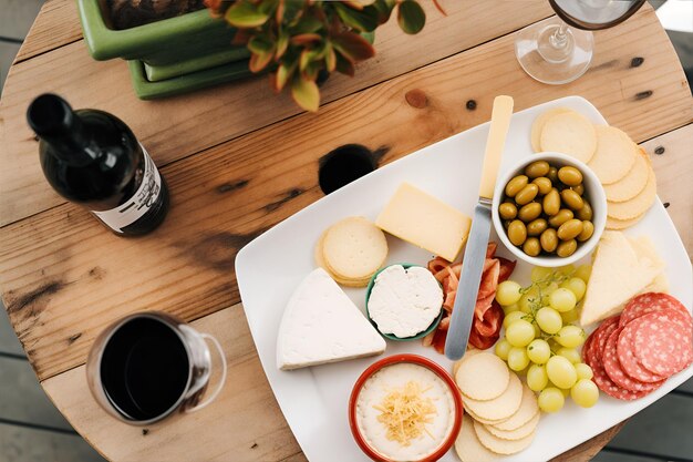 Uma mesa com diferentes tipos de queijo