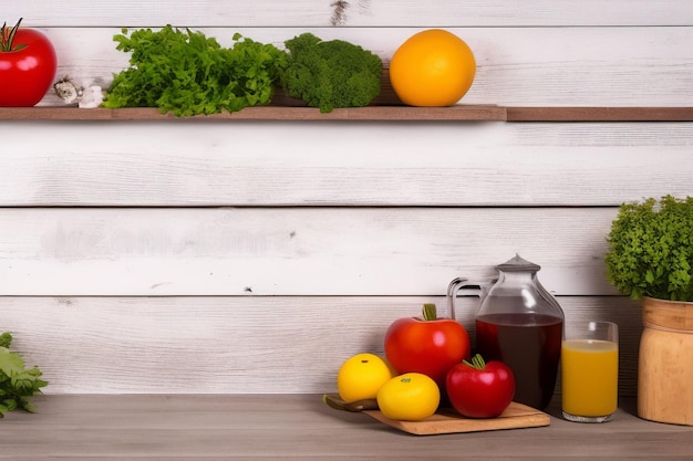 Uma mesa com frutas e legumes