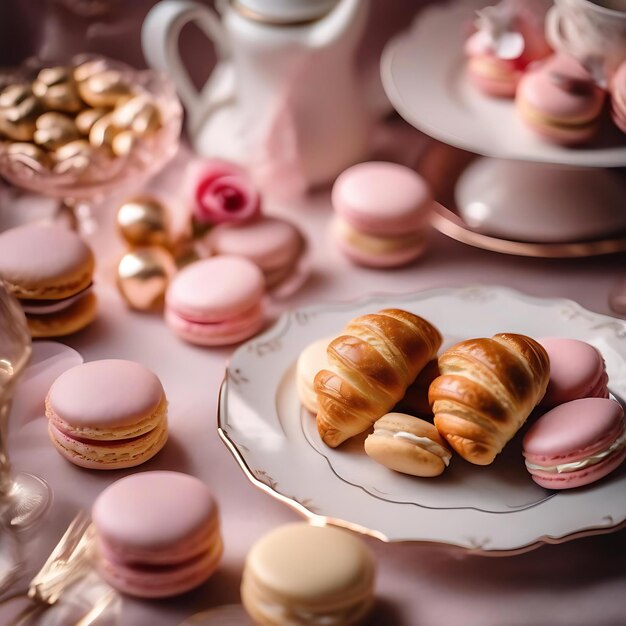 Uma mesa com muitas sobremesas e biscoitos