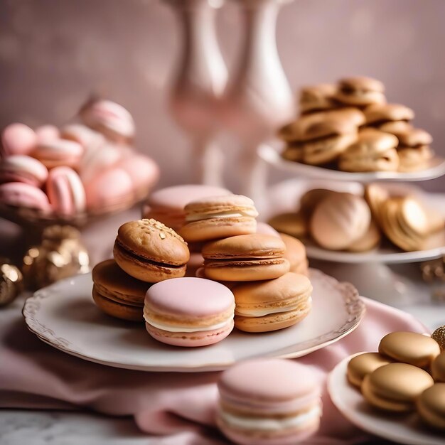 Foto uma mesa com muitos pratos de biscoitos e biscoitos sobre ele