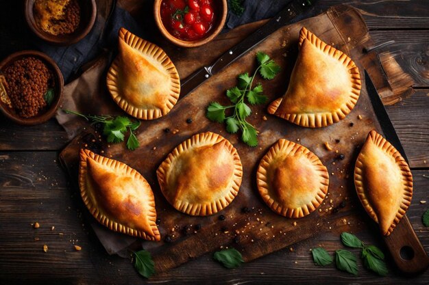 uma mesa com tartes e panelas que dizem tartes