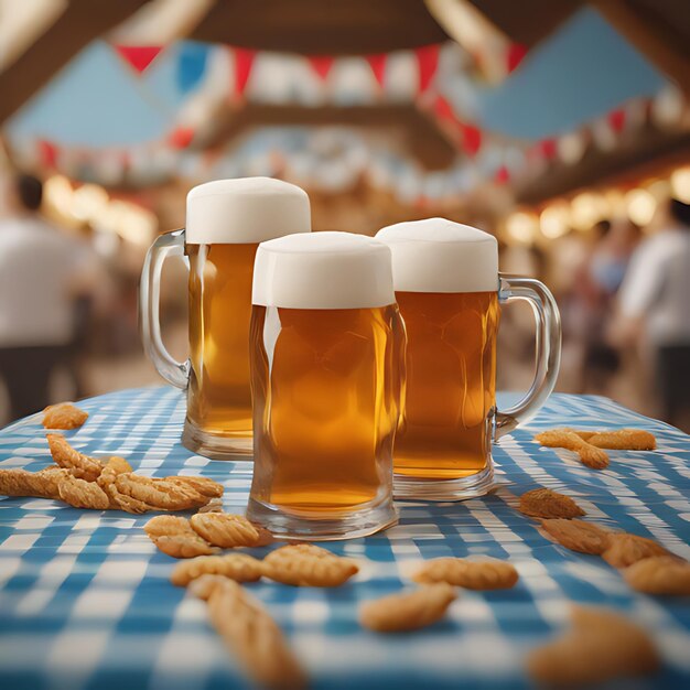 Foto uma mesa com um monte de copos de cerveja que dizem cerveja