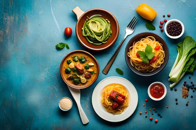 Foto uma mesa com um prato de comida que contém comida