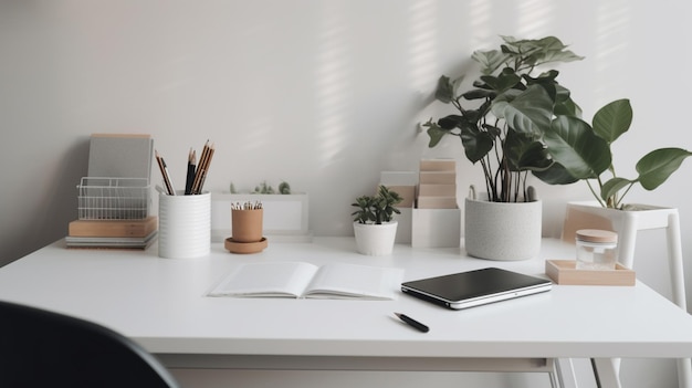 Uma mesa com um tablet e um notebook.