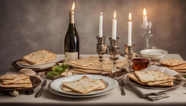 Foto uma mesa com uma garrafa de vinho e uma garrafa de vinho