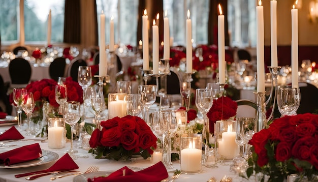 Foto uma mesa com uma mesa com copos de vinho velas e velas