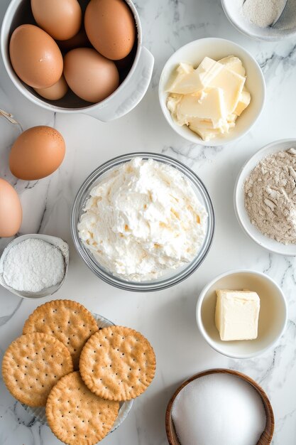 Foto uma mesa com uma tigela de biscoitos de manteiga e outros ingredientes