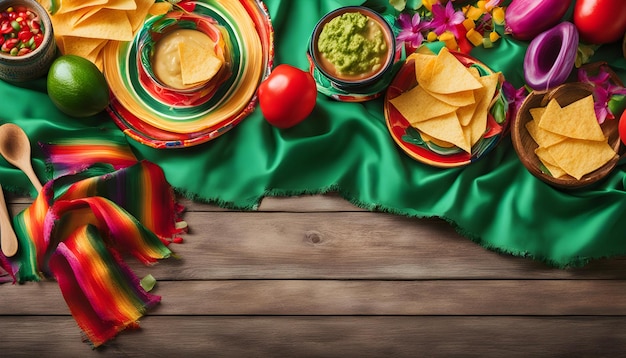 uma mesa com uma toalha de mesa colorida e um prato de comida com uma faca e um garfo