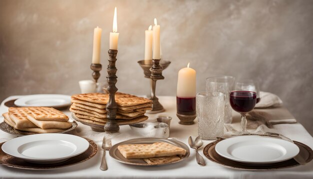 uma mesa com uma vela que foi montada para uma refeição