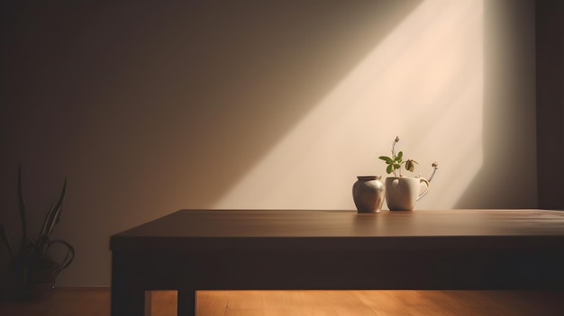 Uma mesa com vasos com flores