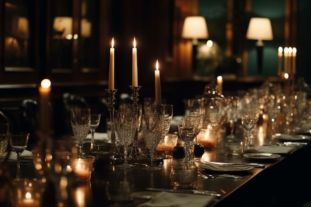 Uma mesa com velas e velas sobre ela