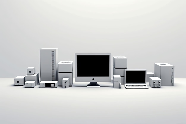 Uma mesa de computador com um computador e um monitor
