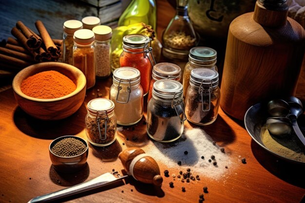 uma mesa de cozinha temperos publicidade profissional fotografia de alimentos