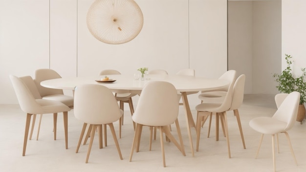 Foto uma mesa de jantar branca com cadeiras