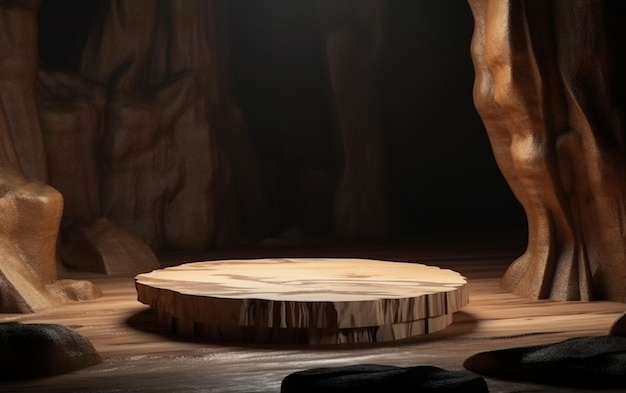 uma mesa de madeira com um objeto redondo sobre ela