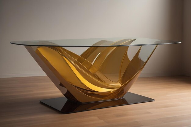 uma mesa de vidro numa sala ai generativa