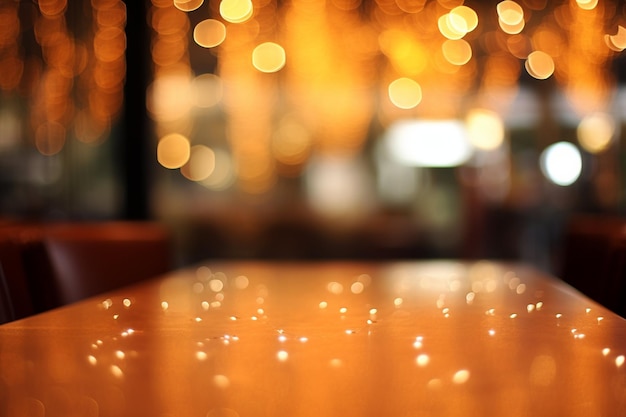 Foto uma mesa em um restaurante com um fundo borrado de luzes