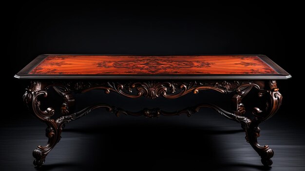 uma mesa lateral de madeira esculpida com um desenho floral na parte superior.