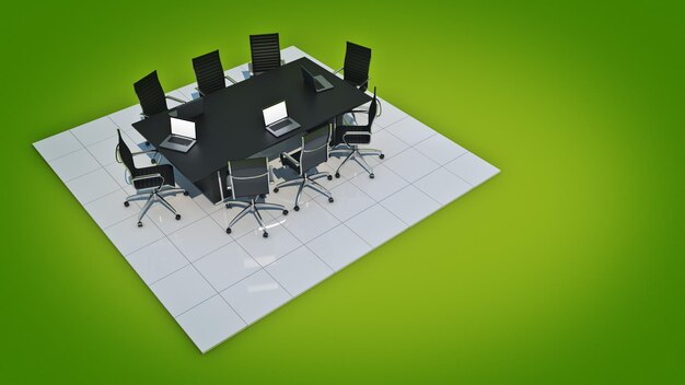 Uma mesa quadrada com cadeiras e um fundo verde.