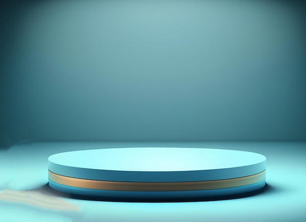 Uma mesa redonda com fundo azul e um objeto redondo sobre ela
