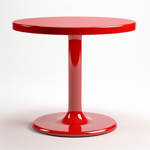 Foto uma mesa redonda vermelha com um topo vermelho que diz 