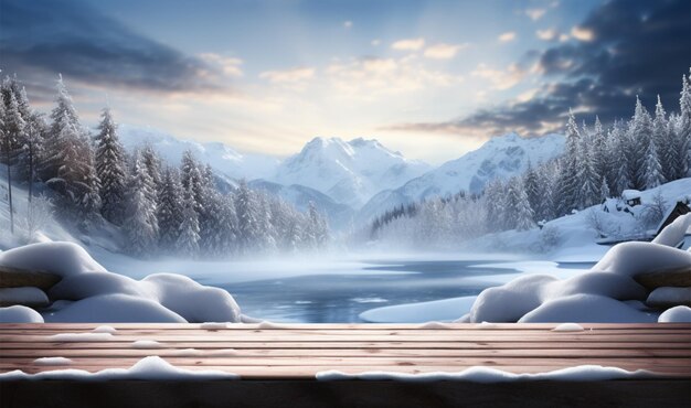 Uma mesa vazia desfruta do encanto sereno de uma paisagem de inverno