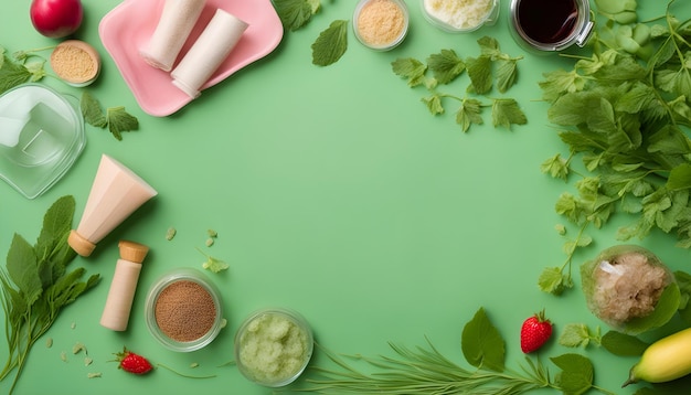 Foto uma mesa verde com comida e condimentos