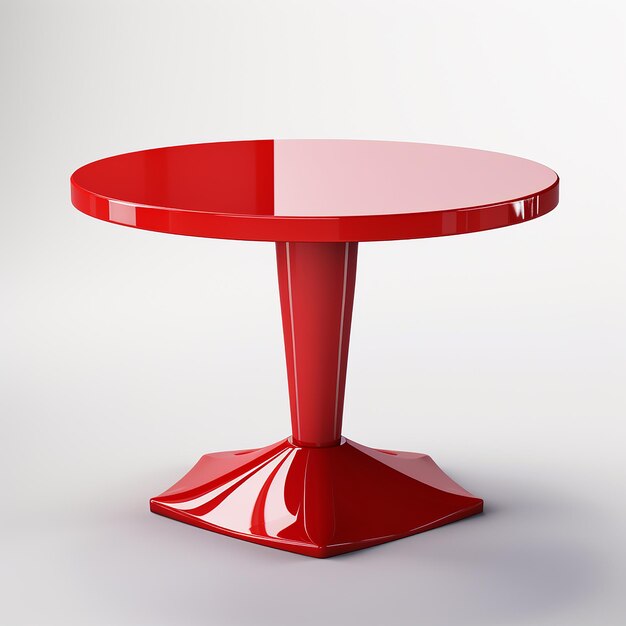 Foto uma mesa vermelha com um topo redondo que diz a palavra citação sobre ele