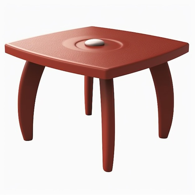 Uma mesa vermelha com uma pedra em cima dela