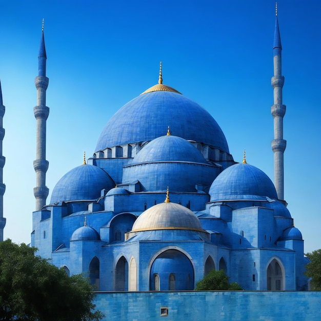 Uma mesquita azul com uma cúpula azul