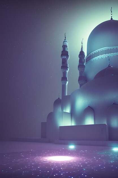 Uma mesquita azul com uma cúpula branca e as palavras'eid al - adha'no fundo.