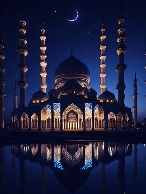 Uma mesquita com luzes ao fundo Generative Ai