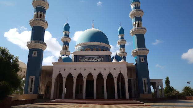 Uma mesquita com uma cúpula azul e uma cúpula azul.