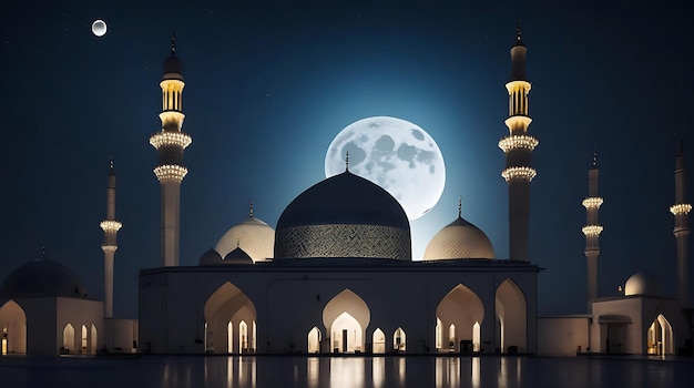 Uma mesquita com uma lua cheia atrás dela gerada por IA