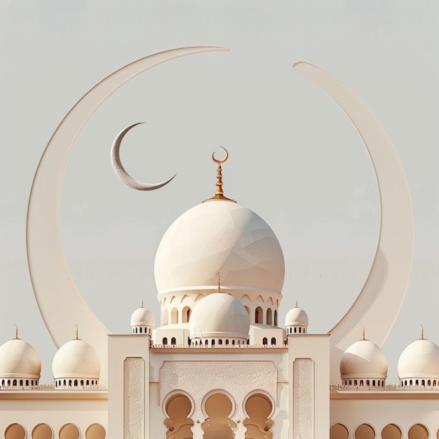 uma mesquita com uma lua crescente no topo